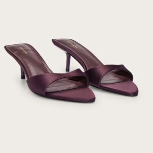 Plt satin low heel mules strap in burgundy plum