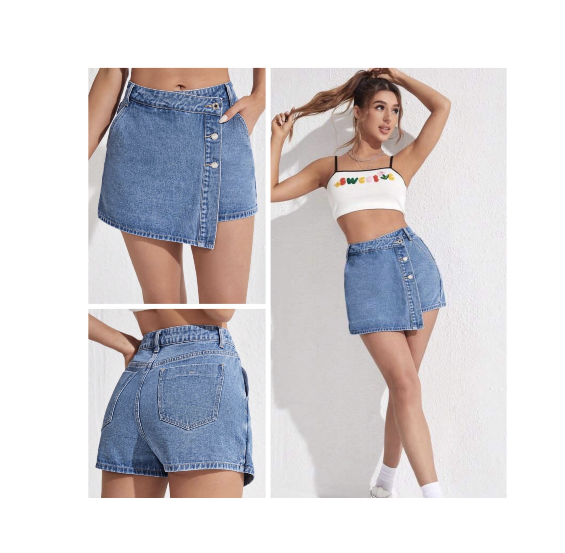 Shein high waist denim light wash skort /skirt with button Shein high waist denim light wash skort /skirt with button - Image 2
