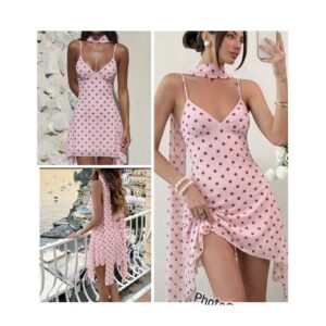 SHEIN  aloruh cami polka sexy mini dress in baby pink 10