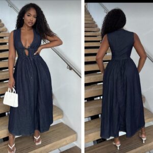 Shein tank tie front denim dress in dark blue 12