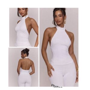 SHEIN halter high neck sexy backless top in White 10