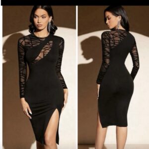 SHEIN plus geometric bodycon dress in black with slit