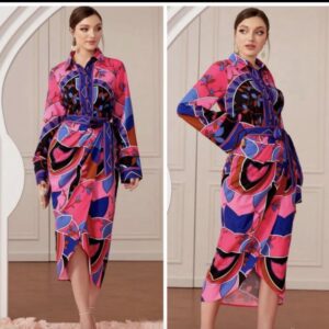 shein vintage look two piece skirt set in pink & blue