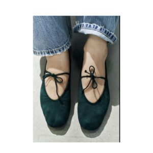 Zara bow ballerina flat in forest green flat shoe