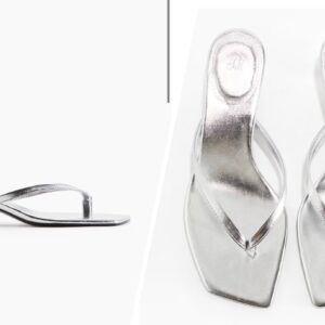 H&M low kitten mule in silver 41