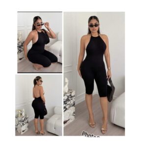 SHEIN sexy classy backless halter playsuit romper  in black