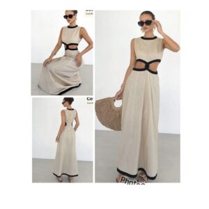 SHEIN tank side cute dress in apricot brownish nude & black details 10