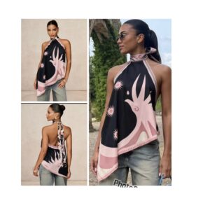 SHEIN lumalex printed scarf top in pink & black mix