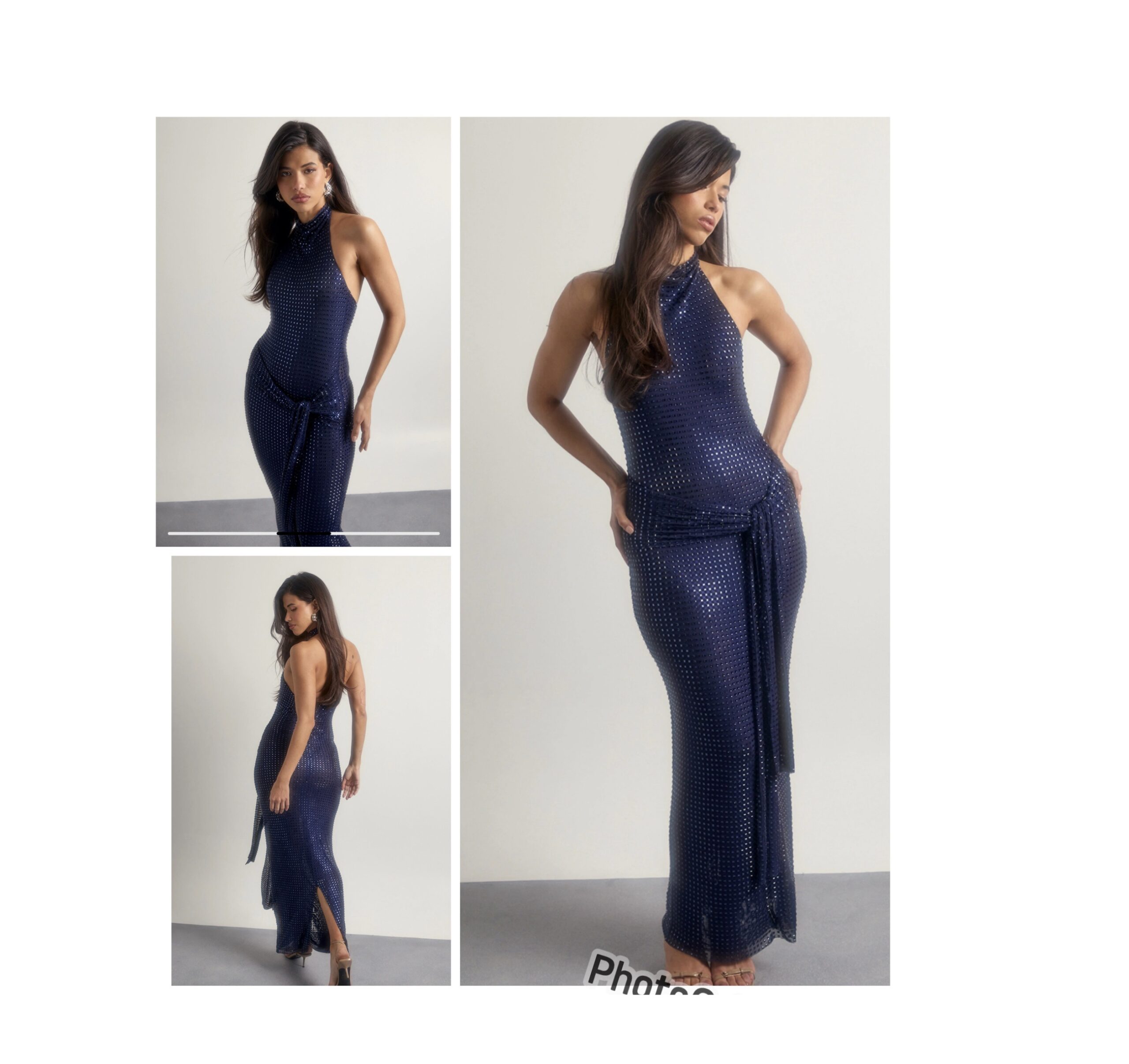 Boohoo premium hot fix sheer tie front maxi dress in navy blue 12 Boohoo premium hot fix sheer tie front maxi dress in navy blue 12
