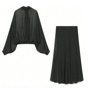 SHEIN classy two piece skirt set in black base polka  dot  in white & black L