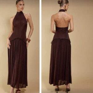 Shein halter backless dress in brown