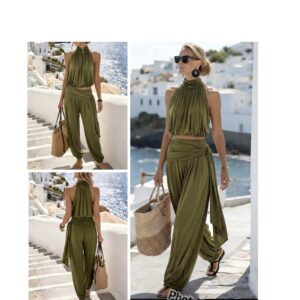 SHEIN classy two piece halter top and pant set in olive green L