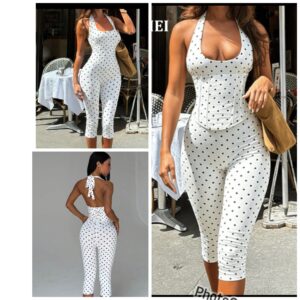 SHEIN polka halter two piece set capri tie back in black & white M