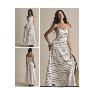 Shein halter polka dot maxi dress tie back in white & black