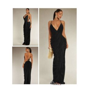 SHEIN classy halter backless sexy dress with gold embellishment in black M
