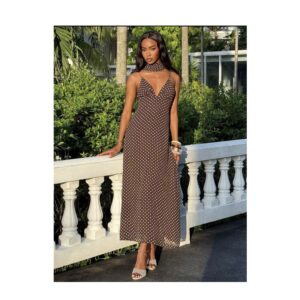 SHEIN cami polka dot backless midi dress in brown