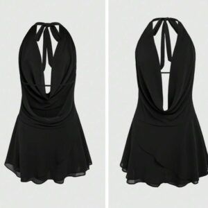Shein halter neck girlie  backless dress in black L