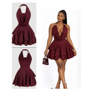 Shein halter front drape backless dress in burgundy 10