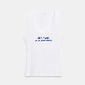 Zara slogan ribbed Top in white see you in My konos blue write up