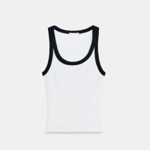 Zara ribbed sleeves top in white & navy blue tank top