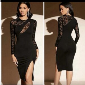 SHEIN plus geometric bodycon dress in black with slit