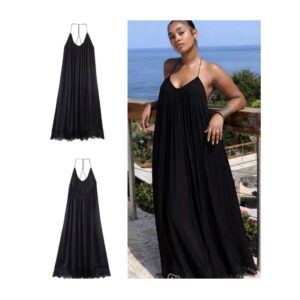 SHEIN halter cami lace trim midi dress in black L