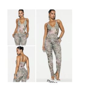SHEIN kizn classy cami tank bodysuit two piece leggings set in multicolor green floral green mix  M