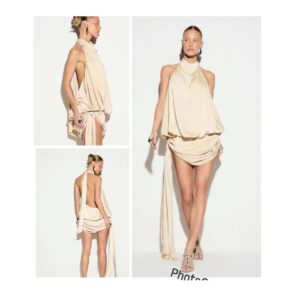 SHEIN kizn halter satin backless side drape in off white apricot pale yellow L