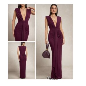 SHEIN classy deep v neck maxi dress in red violet  purple mix M