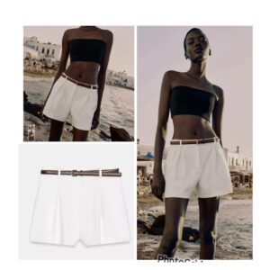 Zara bermuda shorts with belt in white