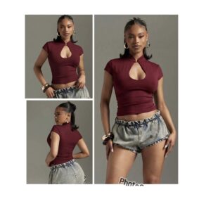 SHEIN keyhole front cut out top in burgundy  xL