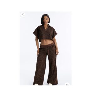 Fashionnova Leopard Lounge French Terry Pant Set in brown combo two piece M