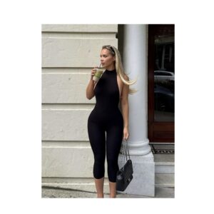 Fashionnova Cassandra Snatched Capri Jumpsuit in Black backless romper