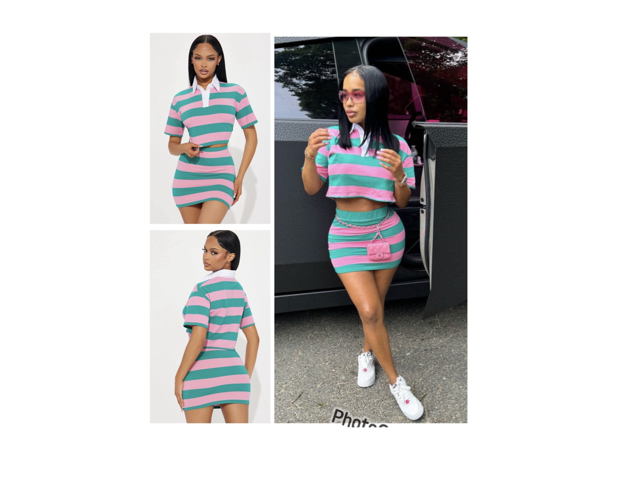 Fashionnova Lindsay striped polo skirt set in pink combo two piece skirt Fashionnova Lindsay striped polo skirt set in pink combo two piece skirt - Image 2