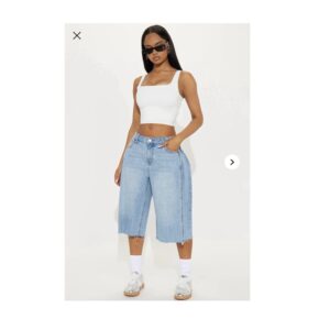 Fashionnova Aleksa pleated non stretch  denim jorts in light wash