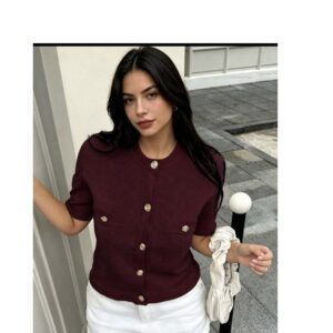SHEIN solid knit top in burgundy 12/14