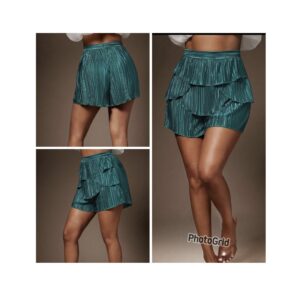 SHEIN  satin pleated step by Step high waist short in teal green 10