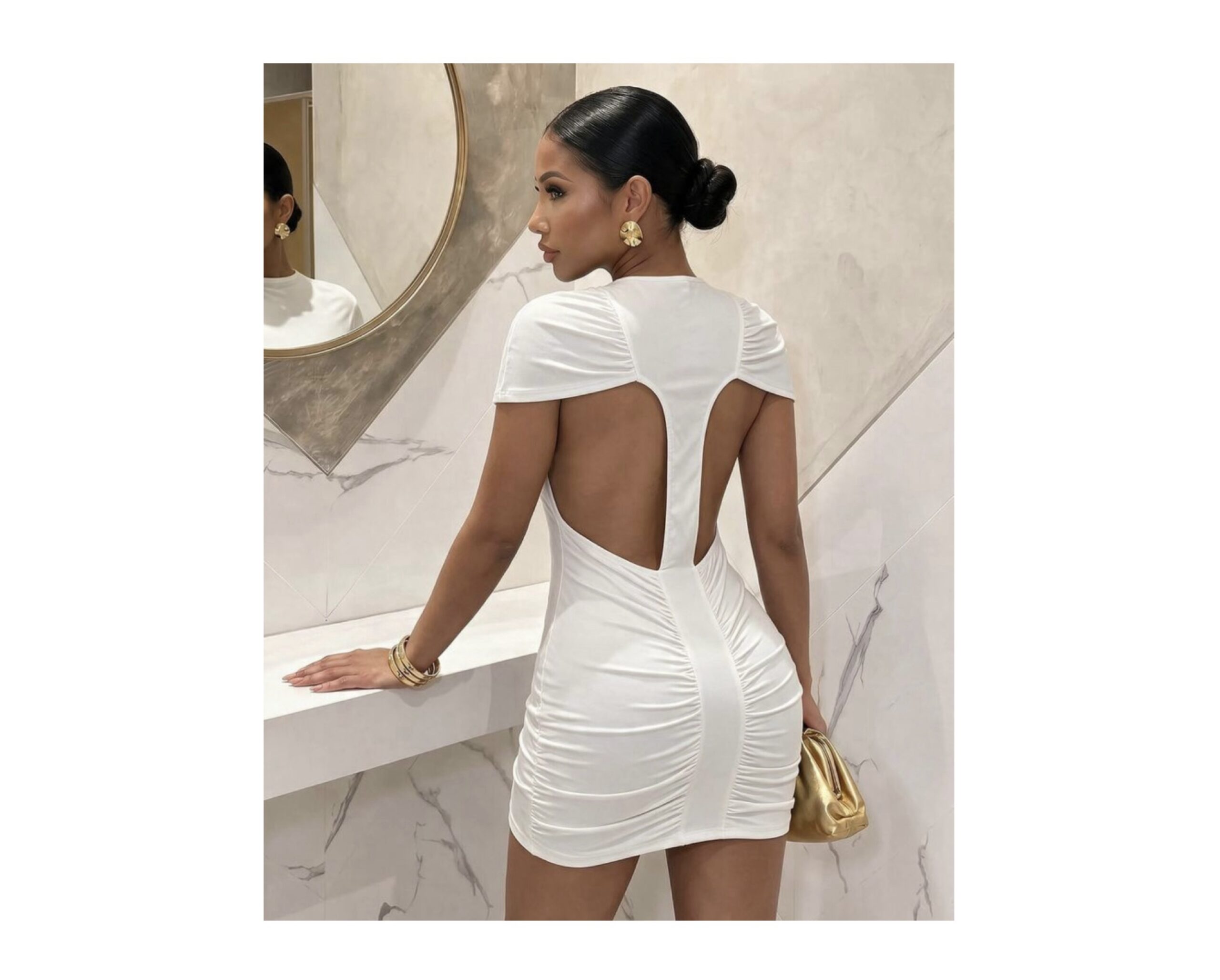 SHEIN short sleeve classy sexy mini cut out backless dress in white M SHEIN short sleeve classy sexy mini cut out backless dress in white M