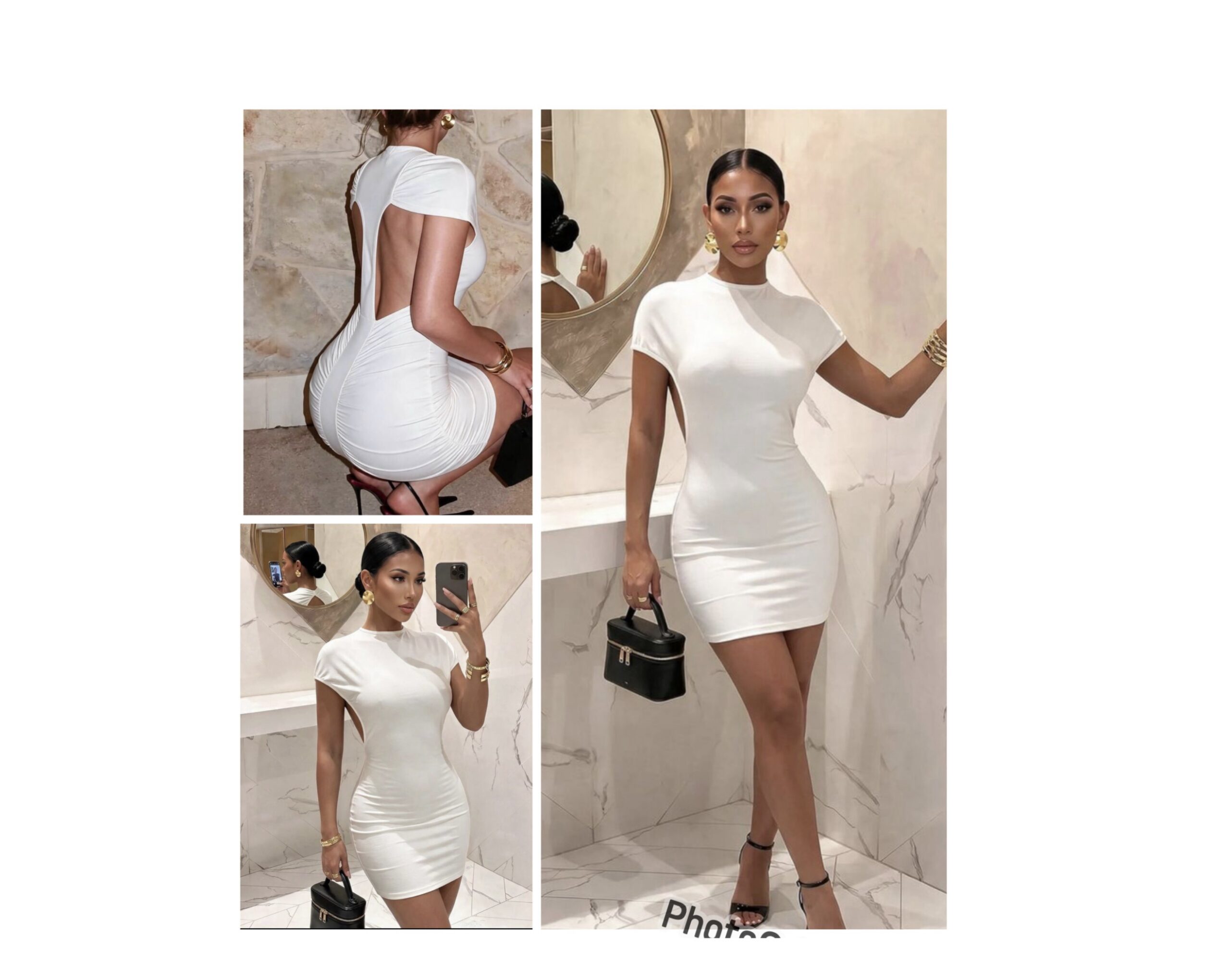 SHEIN short sleeve classy sexy mini cut out backless dress in white M SHEIN short sleeve classy sexy mini cut out backless dress in white M - Image 2