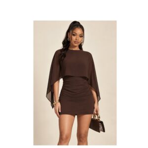 SHEIN elegant batwing 2in1 dress in brown L