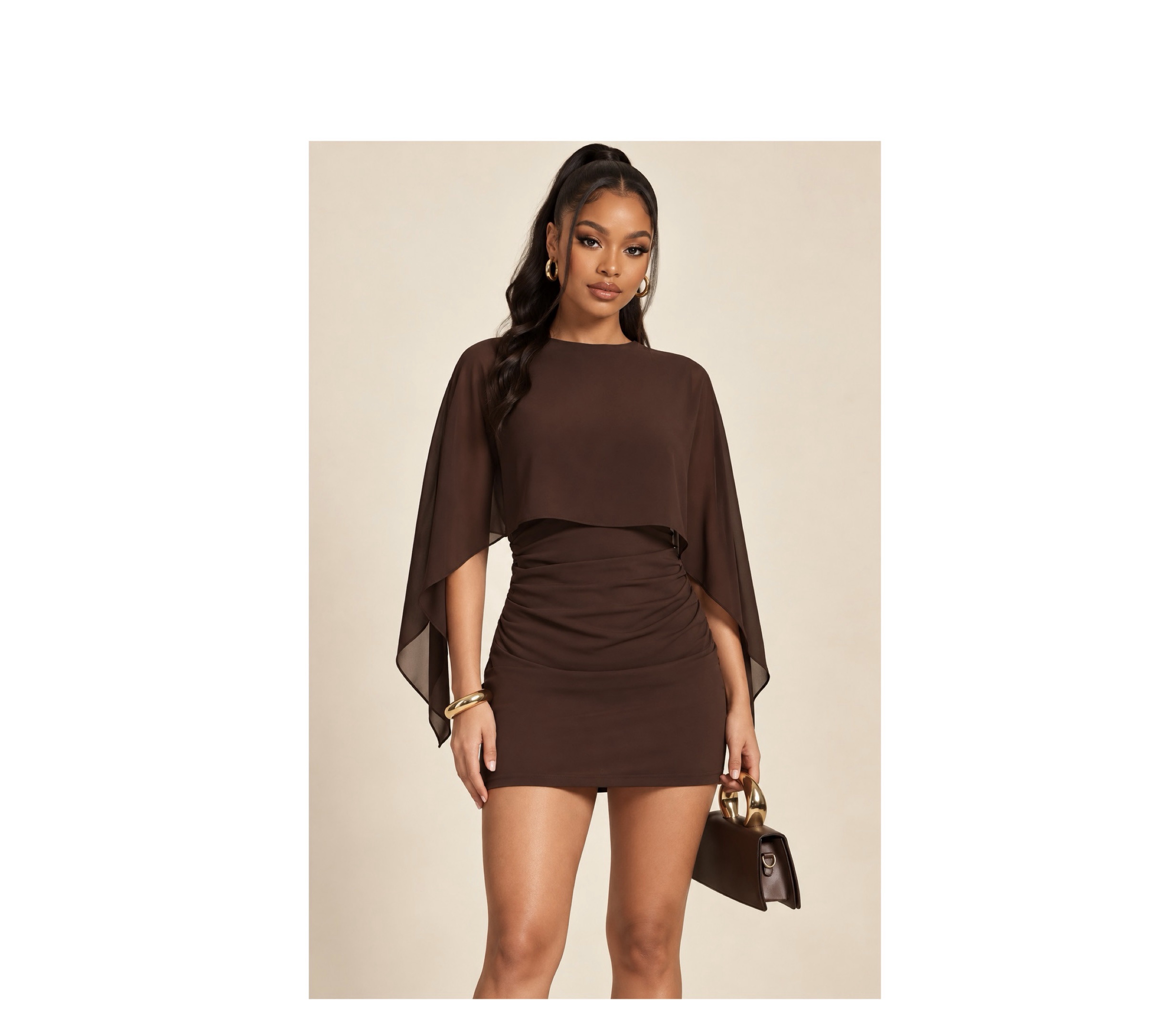 SHEIN elegant batwing 2in1 dress in brown L SHEIN elegant batwing 2in1 dress in brown L