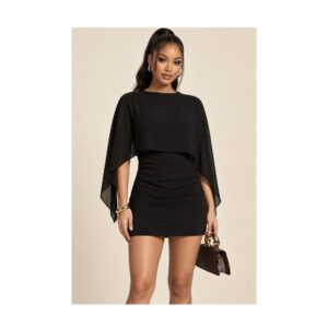 SHEIN elegant batwing 2in1 dress in black xL