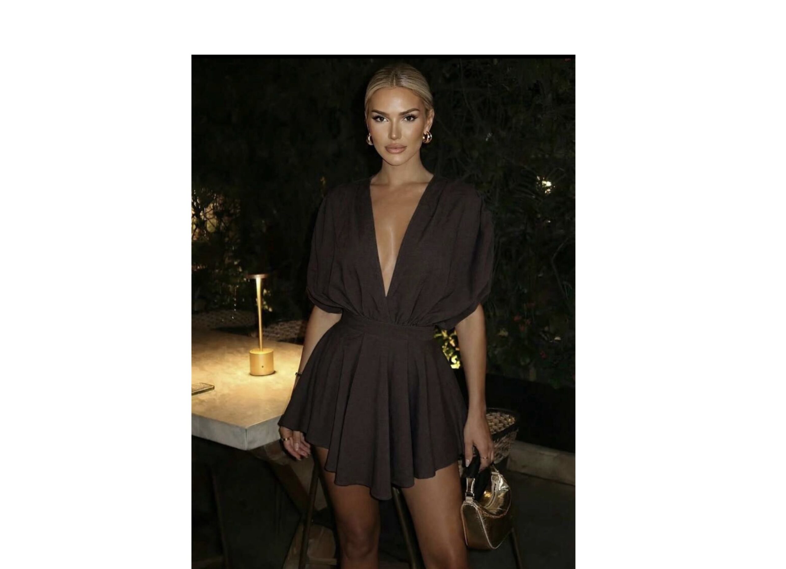 SHEIN solid short sleeve deep vneck mini casual dress in brown M SHEIN solid short sleeve deep vneck mini casual dress in brown M