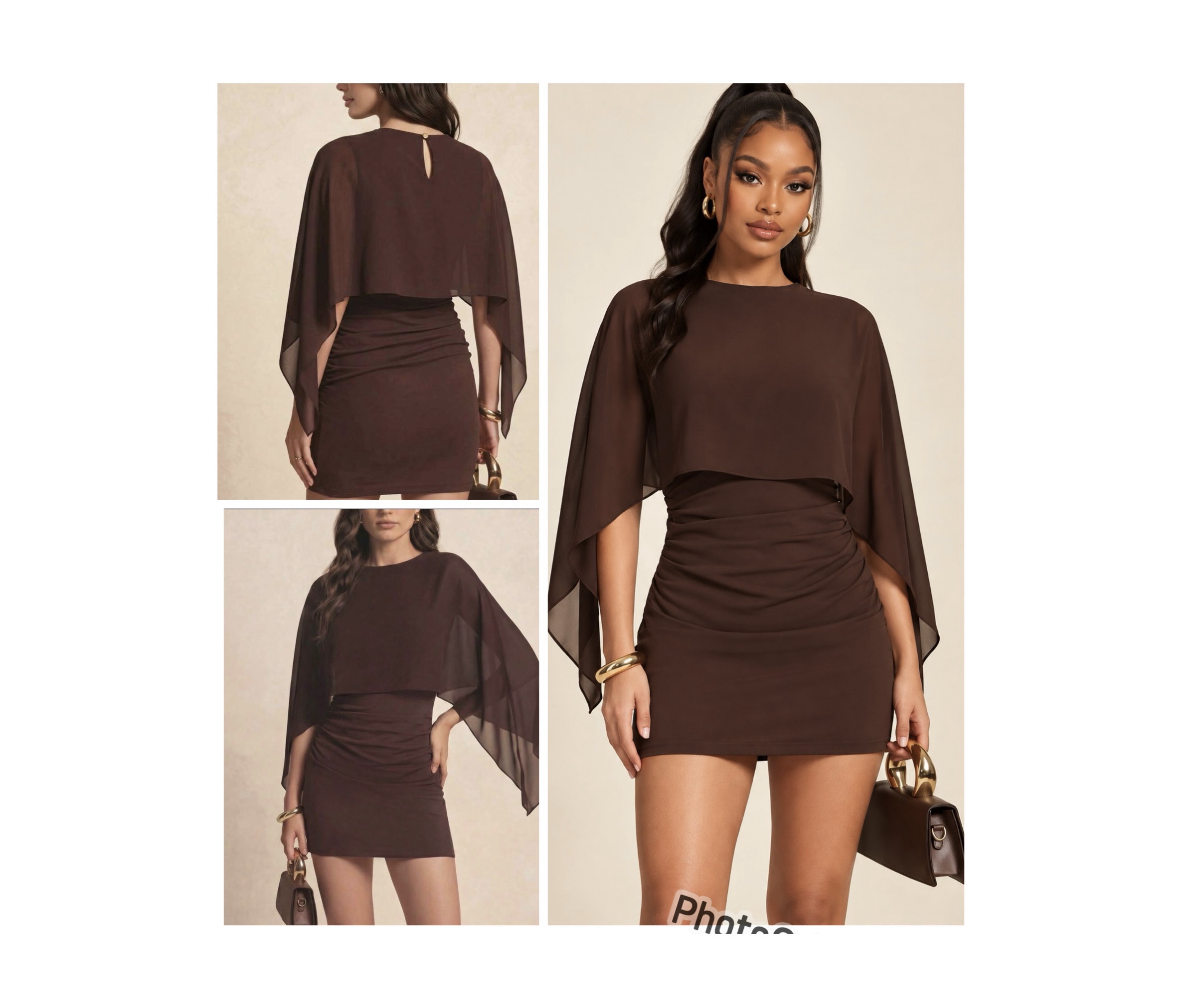 SHEIN elegant batwing 2in1 dress in brown L SHEIN elegant batwing 2in1 dress in brown L - Image 2