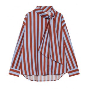 SHEIN solid tie neck bow shirt in red & blue multicolor L
