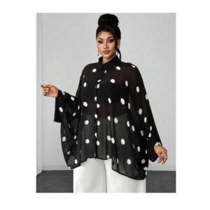SHEIN plus mesh polka dot top in white & black XL