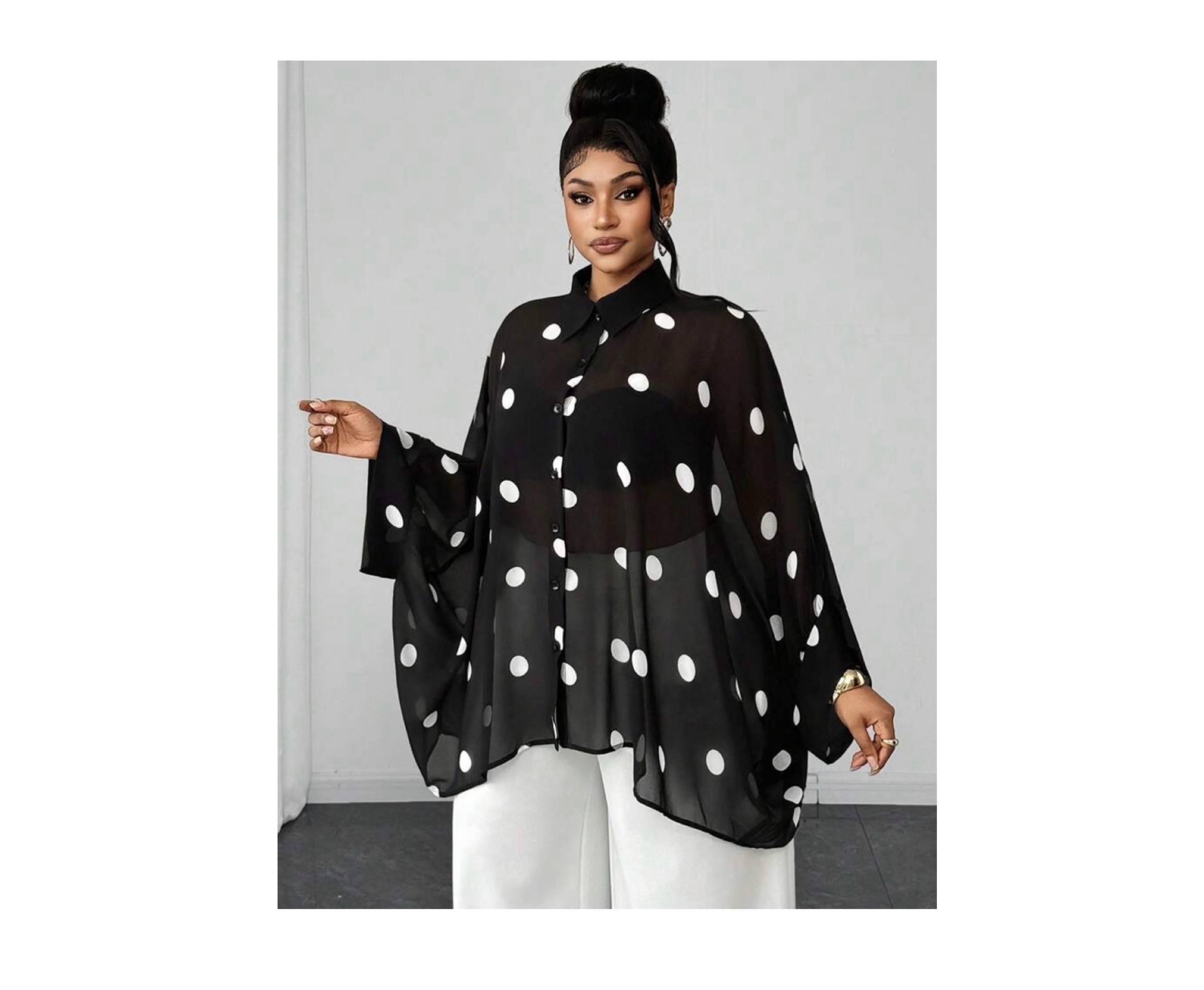 SHEIN plus mesh polka dot top in white & black XL SHEIN plus mesh polka dot top in white & black XL