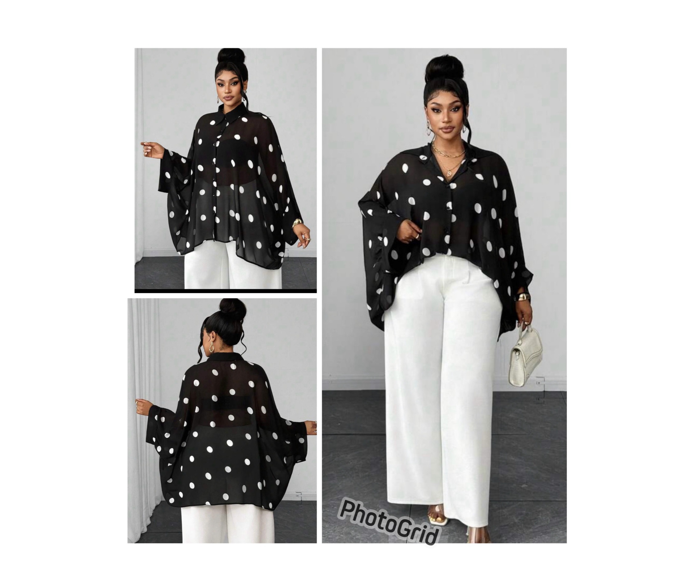 SHEIN plus mesh polka dot top in white & black XL SHEIN plus mesh polka dot top in white & black XL - Image 2
