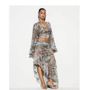 SHEIN two piece long sleeve skirt in multicolor green floral