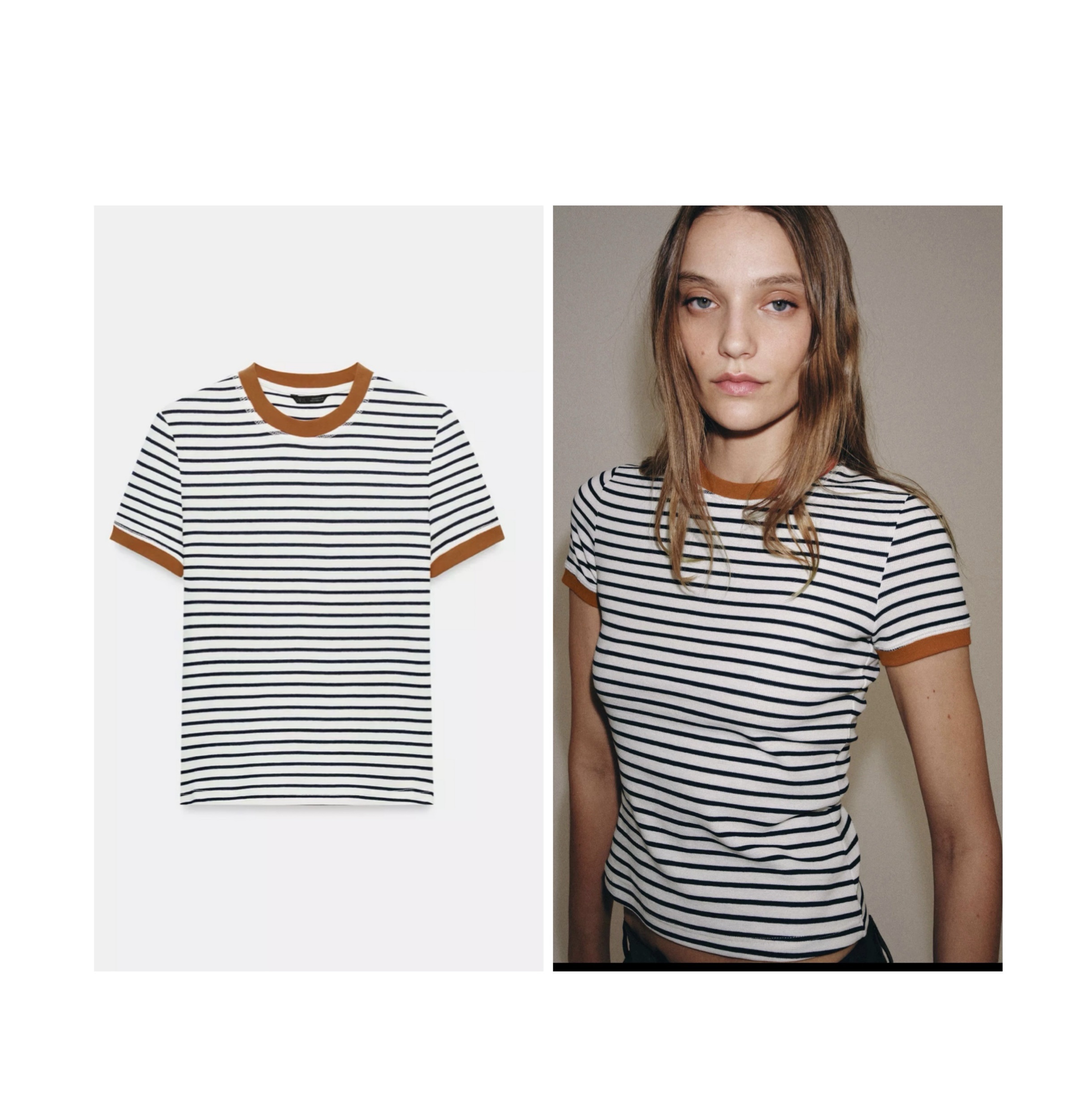 Zara striped short sleeve Tshirt top with orange detail L Zara striped short sleeve Tshirt top with orange detail L - Image 2